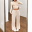 Sports style high elasticity long sleeved wide leg pants set - Korvel