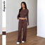 Sports style high elasticity long sleeved wide leg pants set - Korvel
