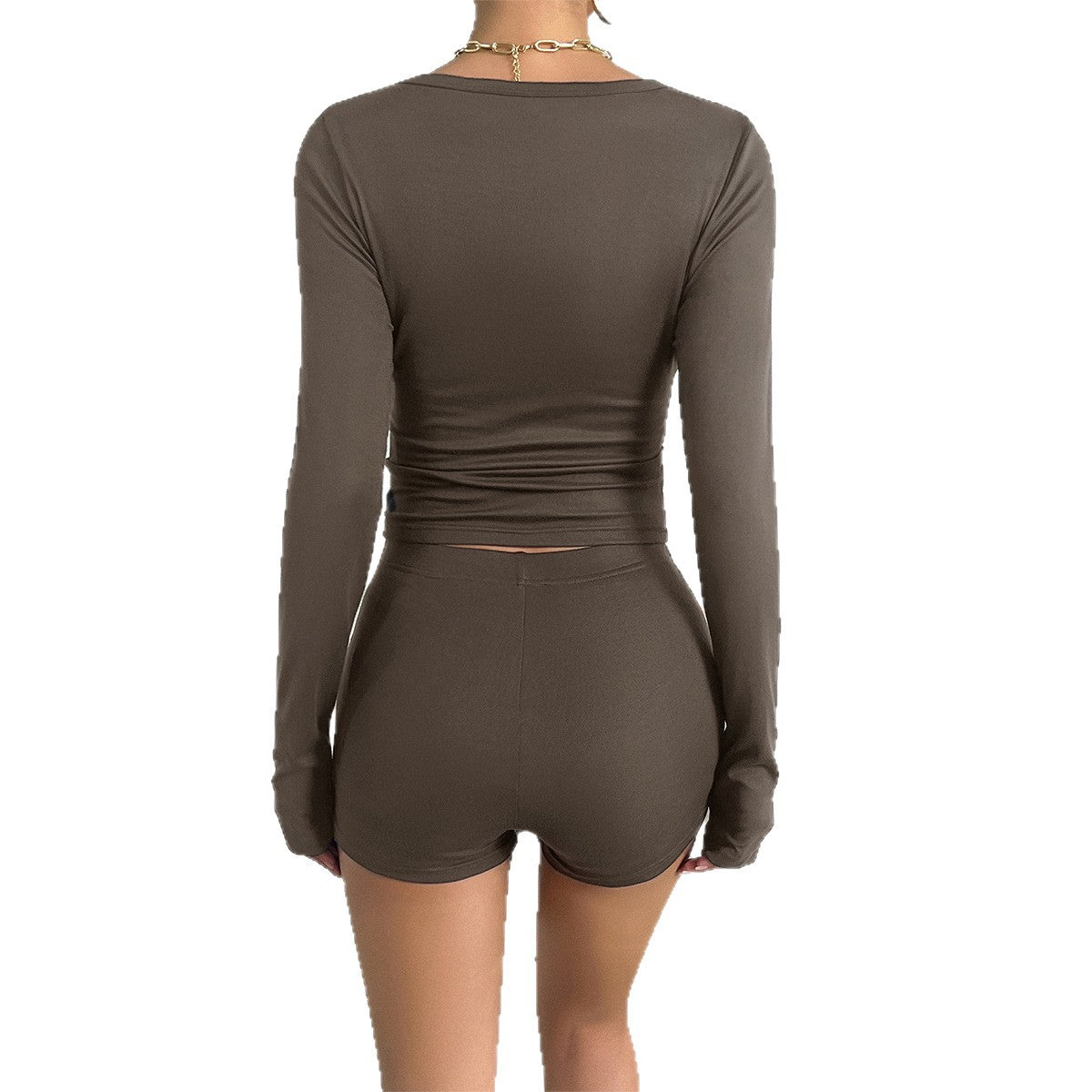 Conjunto de camiseta de manga larga y pantalones cortos de estilo deportivo premium para mujeres