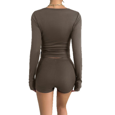 Premium Sports Style Long Sleeved T-Shirt and Shorts Set for Women