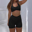 Sports style neck hanging T-shirt high stretch shorts set - Korvel