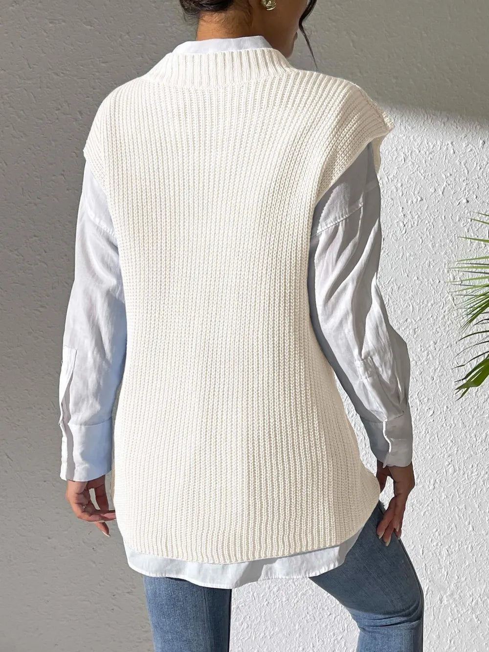 V-Neck Hand Hook Flower Splicing Sweater