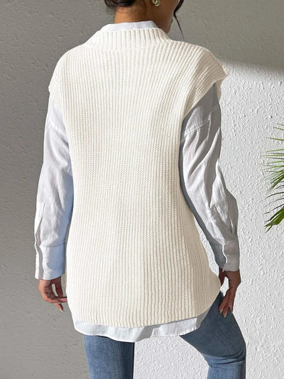V-Neck Hand Hook Flower Splicing Sweater