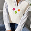 V-Neck Hand Hook Flower Splicing Sweater