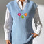 V-Neck Hand Hook Flower Splicing Sweater