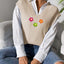V-Neck Hand Hook Flower Splicing Sweater