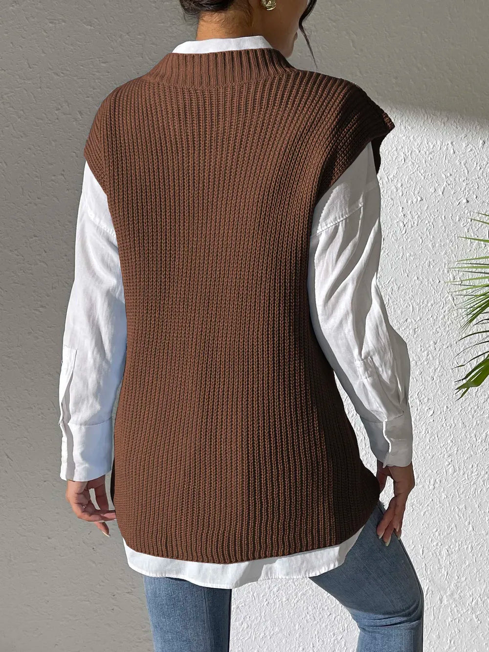 V-Neck Hand Hook Flower Splicing Sweater