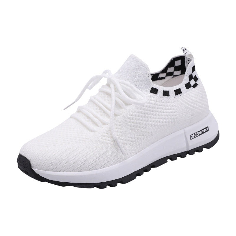Spring and summer new women's shoes with soft soles, durable and lightweight, white shoes, fashionable and trendy, fly woven mesh running shoes, casual shoes - Korvel