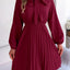 Spring and summer temperament tied waist long sleeved pleated skirt - Korvel