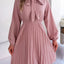 Spring and summer temperament tied waist long sleeved pleated skirt - Korvel