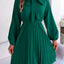 Spring and summer temperament tied waist long sleeved pleated skirt - Korvel