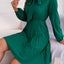 Spring and summer temperament tied waist long sleeved pleated skirt - Korvel