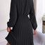 Spring and summer temperament tied waist long sleeved pleated skirt - Korvel