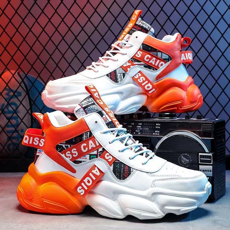 Spring men's shoes, summer high school basketball sports, running shoes for teenagers, casual high cut thick soled dad sneakers - Korvel