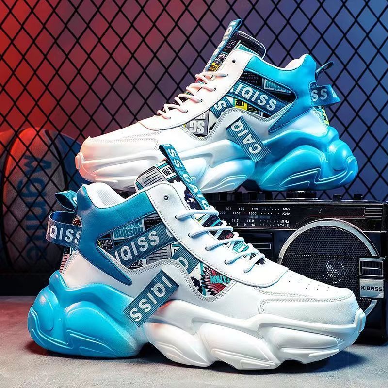 Spring men's shoes, summer high school basketball sports, running shoes for teenagers, casual high cut thick soled dad sneakers - Korvel