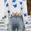 Spring V-neck ripped hole sexy exposed navel knitted sweater for women - Korvel