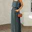 Elegant Square Neck Top and Wide Leg Pants Set