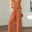 Elegant Square Neck Top and Wide Leg Pants Set
