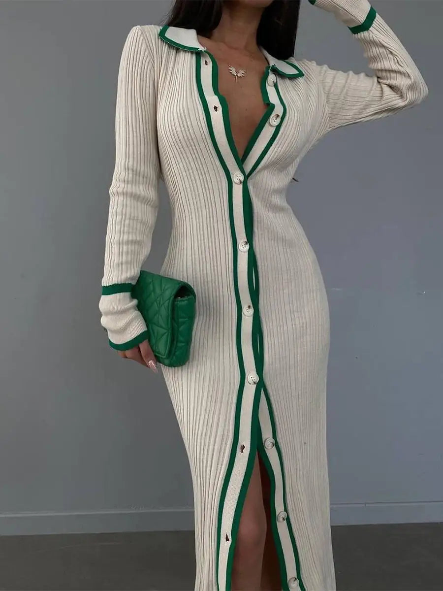 Vestido de solapa a rayas chic para una elegancia sin esfuerzo
