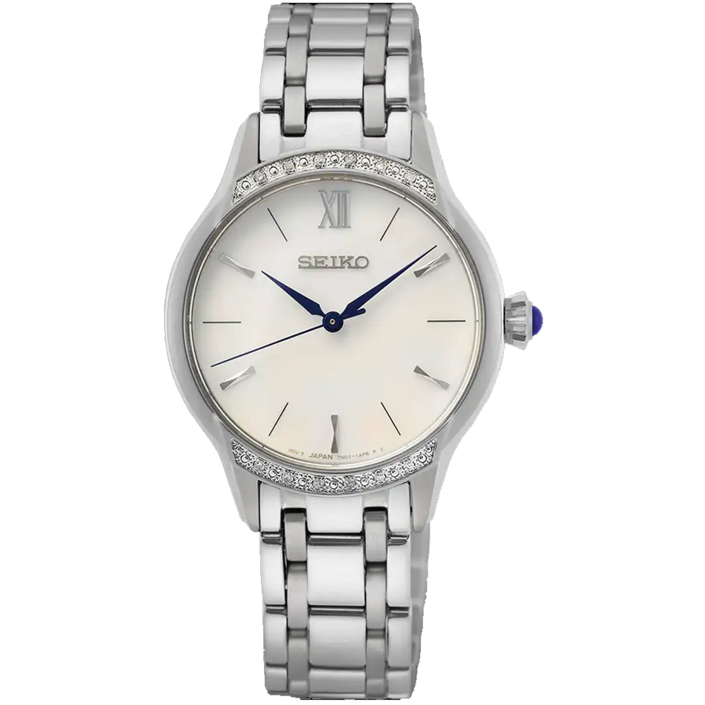 Reloj de acero inoxidable para mujer Seiko con esfera blanca