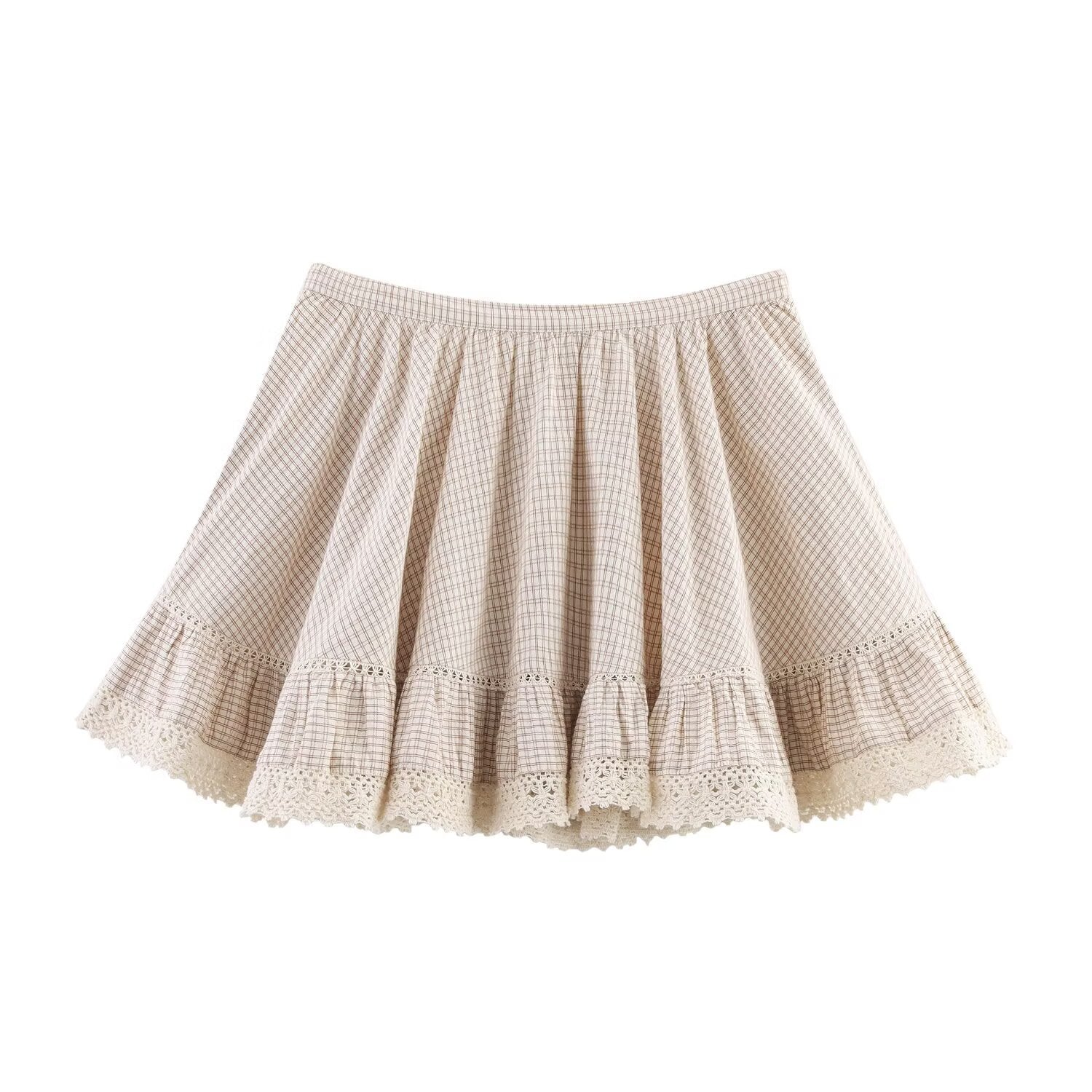 Stacked decorative plaid top+skirt set for women - Korvel