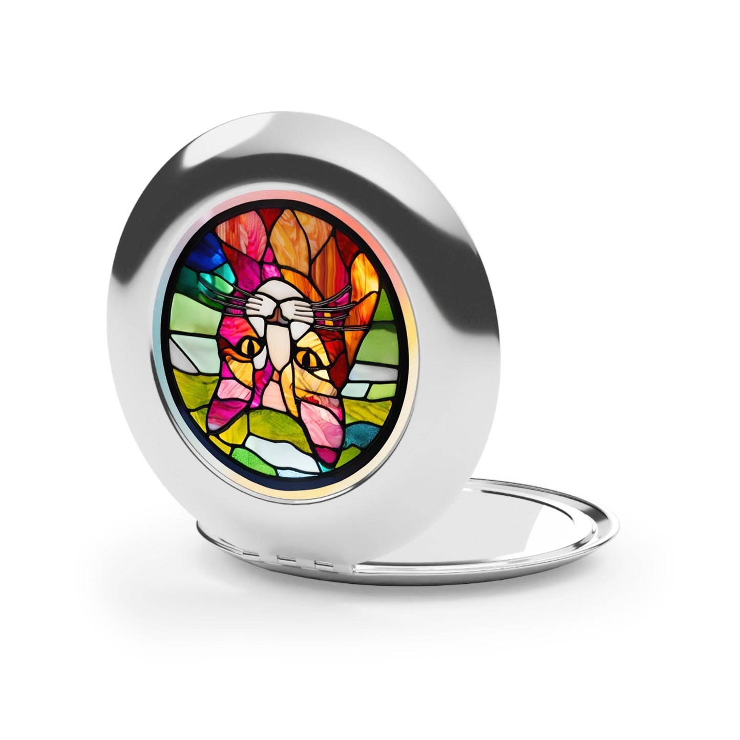 Stained Glass Cat Compact Travel Mirror for Pet Lovers
