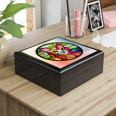 Stained Glass Cat Jewelry Box - Colorful Keepsake for Cat Lovers