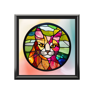 Stained Glass Cat Jewelry Box - Colorful Keepsake for Cat Lovers