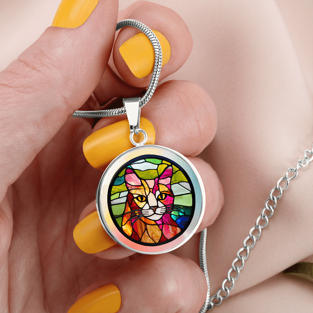 Artisan Stained Glass Cat Pendant Necklace - Korvel