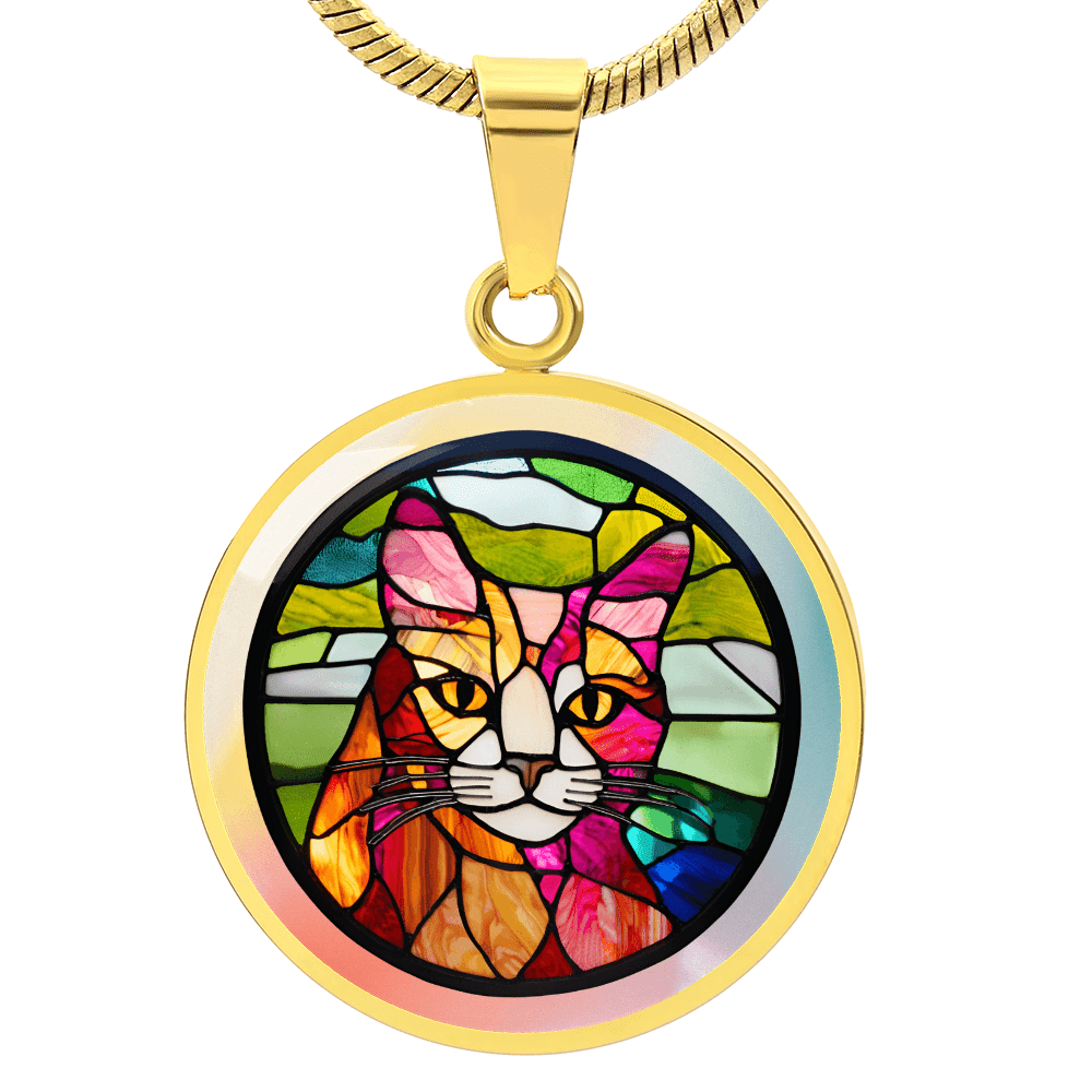 Artisan Stained Glass Cat Pendant Necklace - Korvel