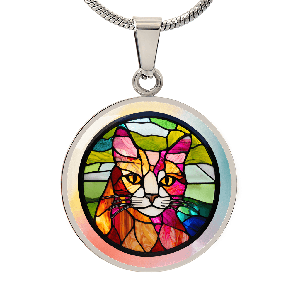 Artisan Stained Glass Cat Pendant Necklace - Korvel