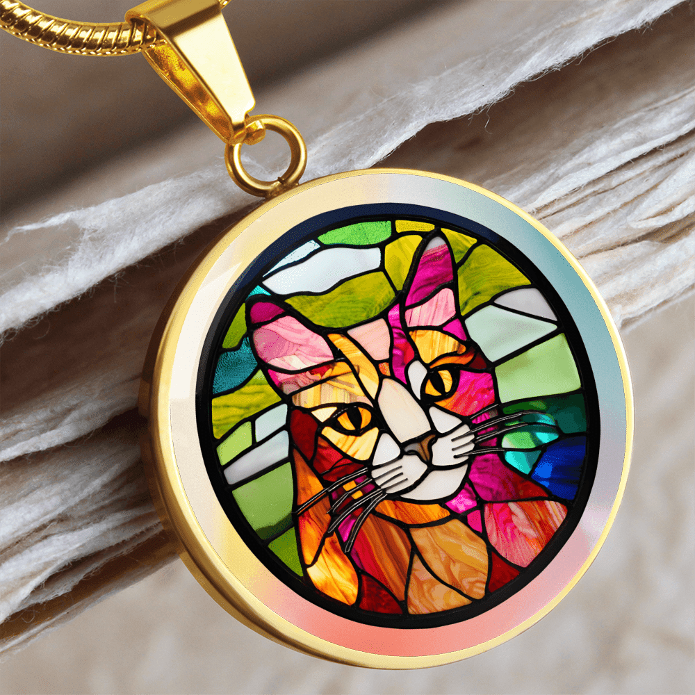 Artisan Stained Glass Cat Pendant Necklace - Korvel