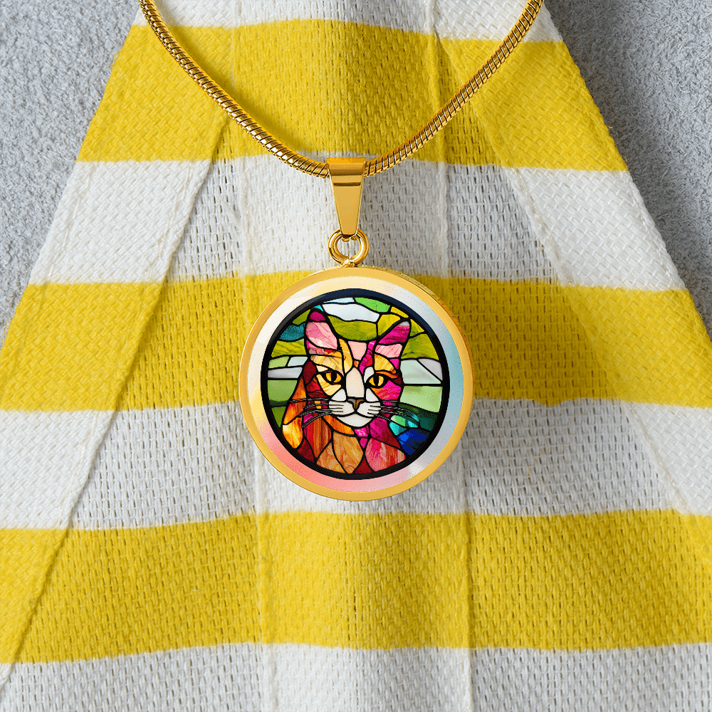 Artisan Stained Glass Cat Pendant Necklace - Korvel