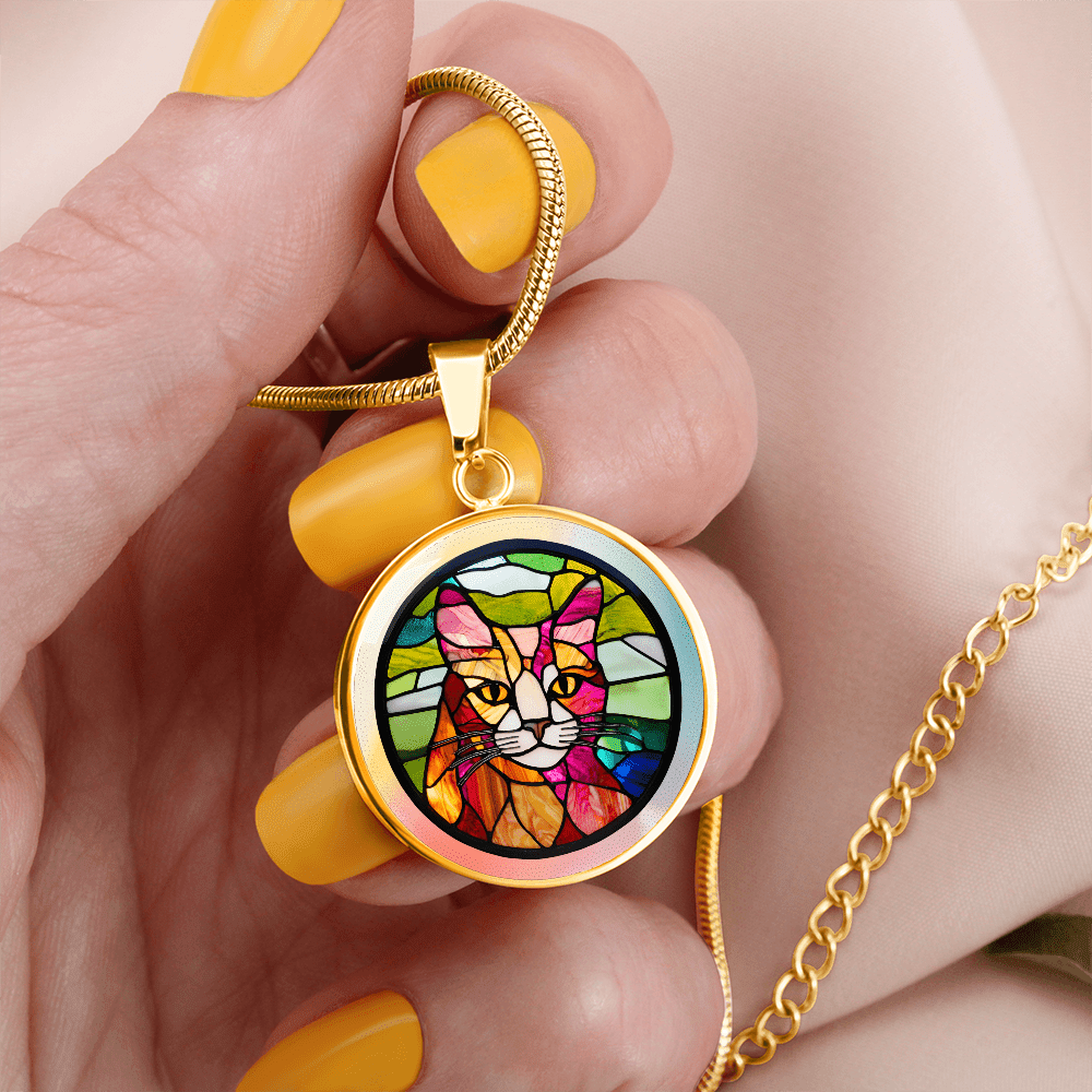 Artisan Stained Glass Cat Pendant Necklace - Korvel