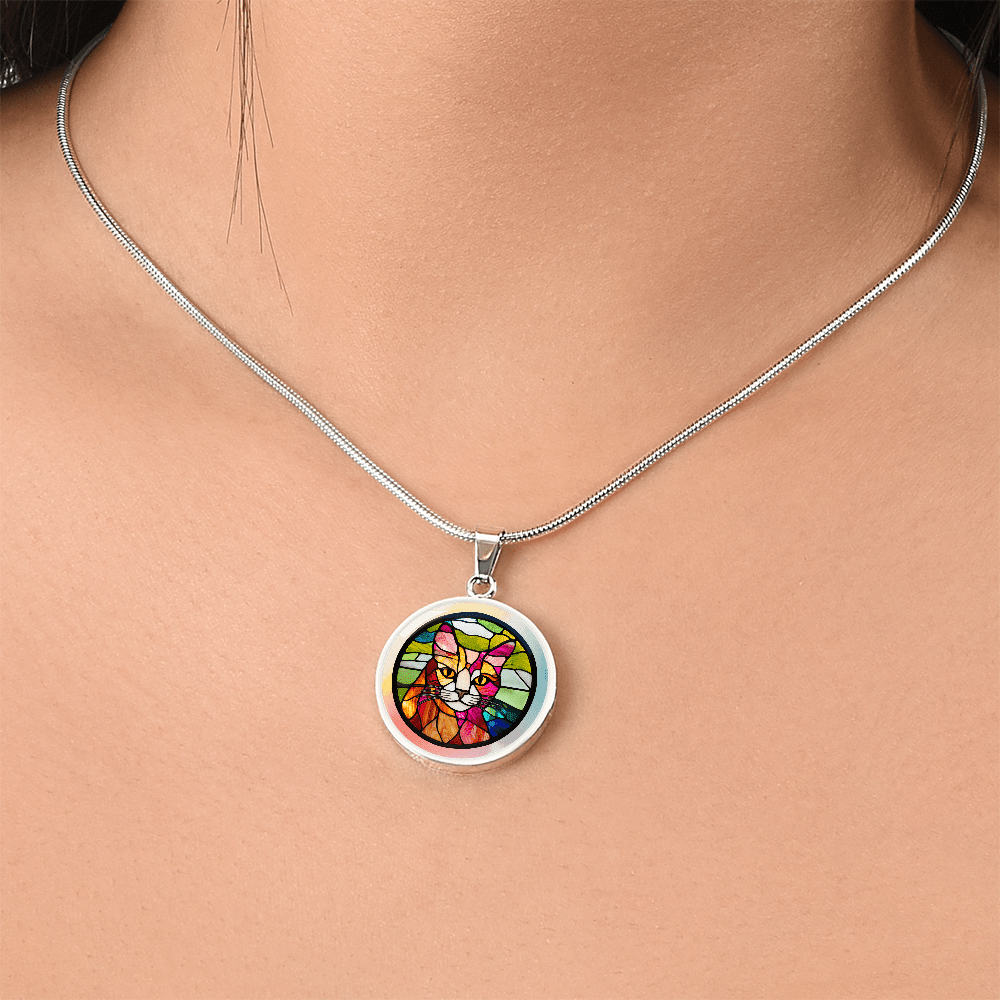 Artisan Stained Glass Cat Pendant Necklace - Korvel