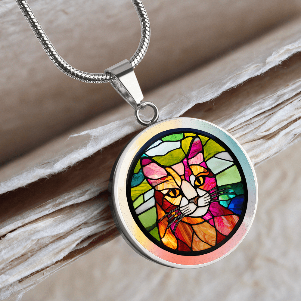 Artisan Stained Glass Cat Pendant Necklace - Korvel