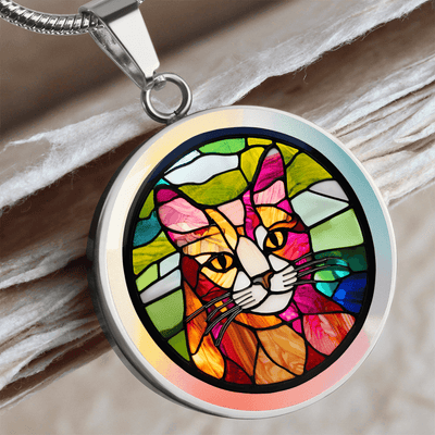 Artisan Stained Glass Cat Pendant Necklace - Korvel