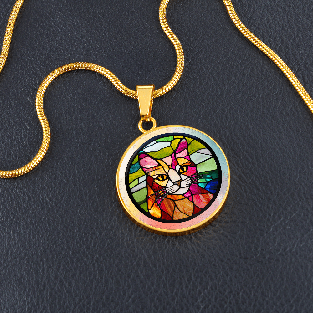Artisan Stained Glass Cat Pendant Necklace - Korvel
