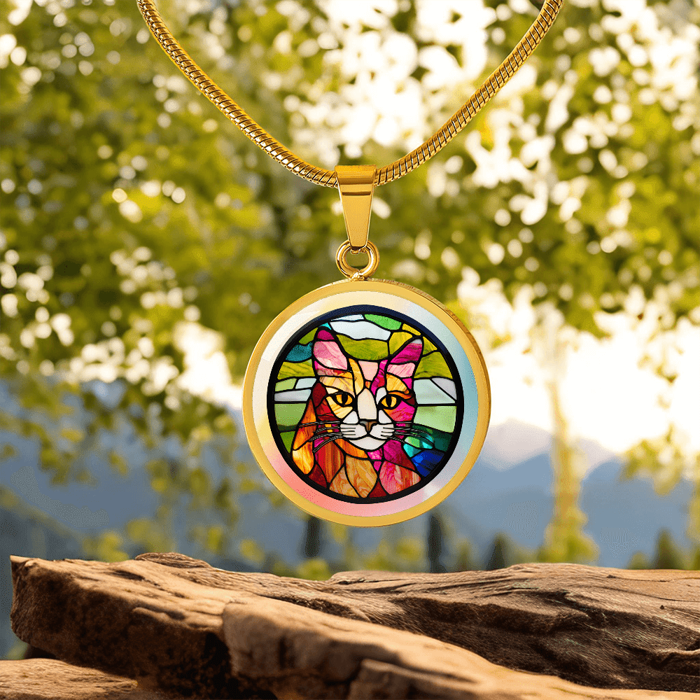 Artisan Stained Glass Cat Pendant Necklace - Korvel