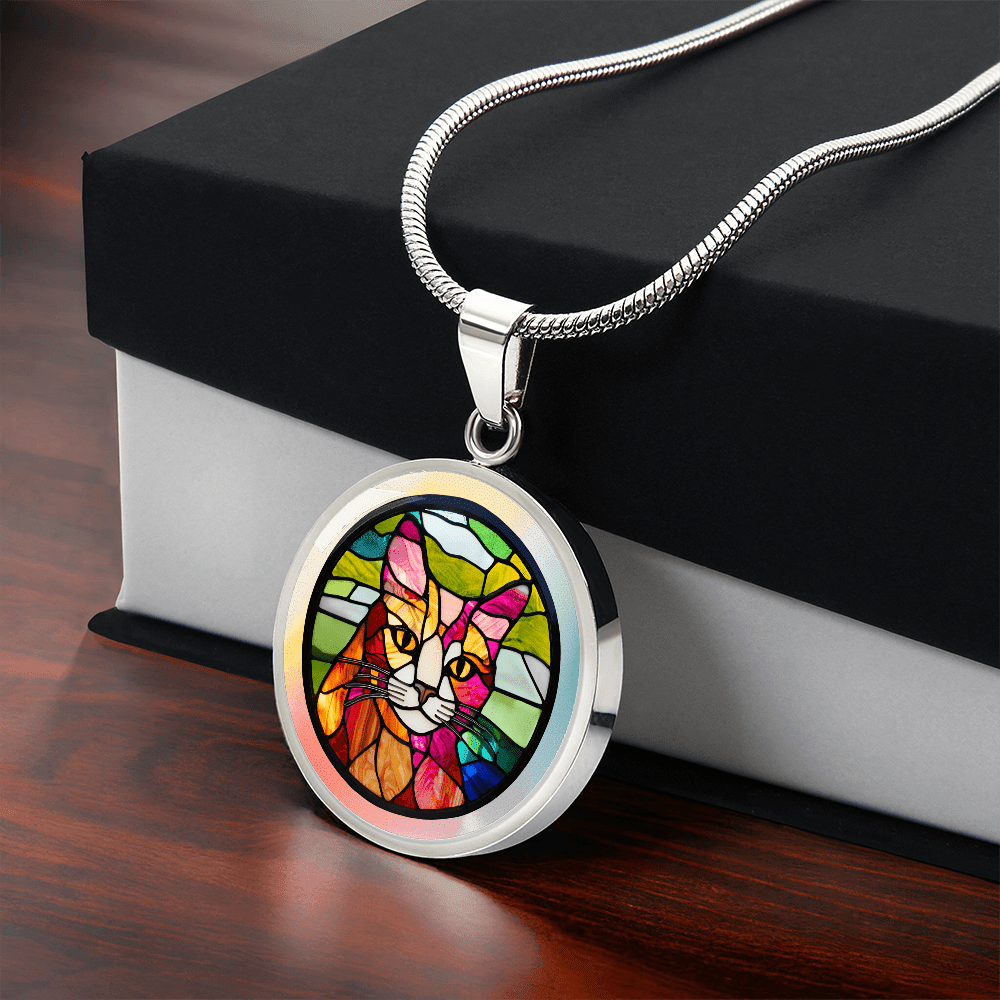 Artisan Stained Glass Cat Pendant Necklace - Korvel