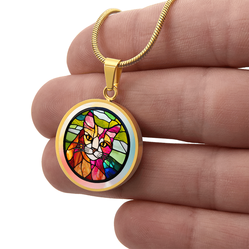 Artisan Stained Glass Cat Pendant Necklace - Korvel