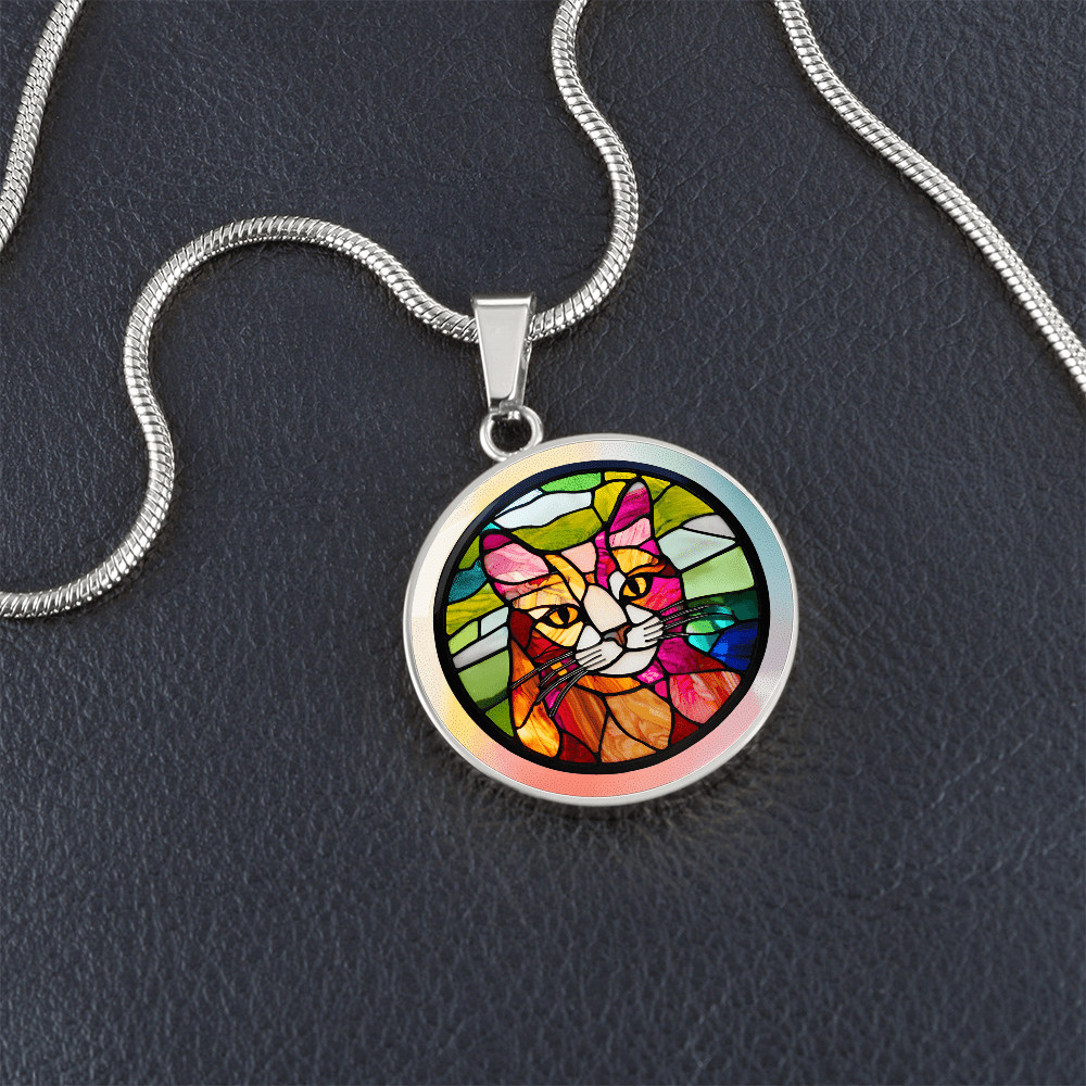 Artisan Stained Glass Cat Pendant Necklace - Korvel