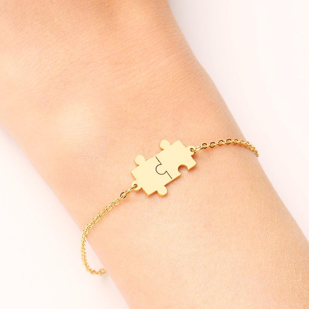 Dainty Gold and Silver Puzzle Link Bracelet for Women