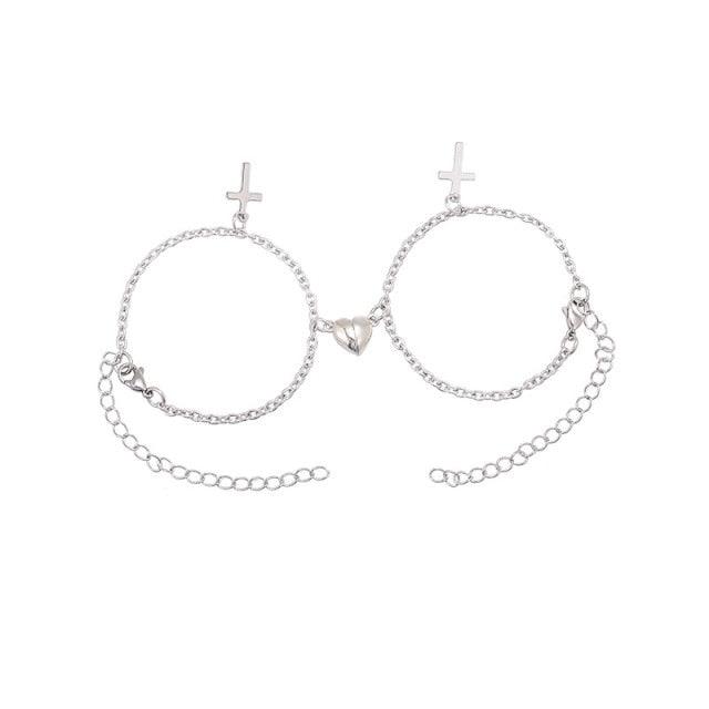 Stainless Steel Heart Shaped Magnetic Attraction Bracelet Set