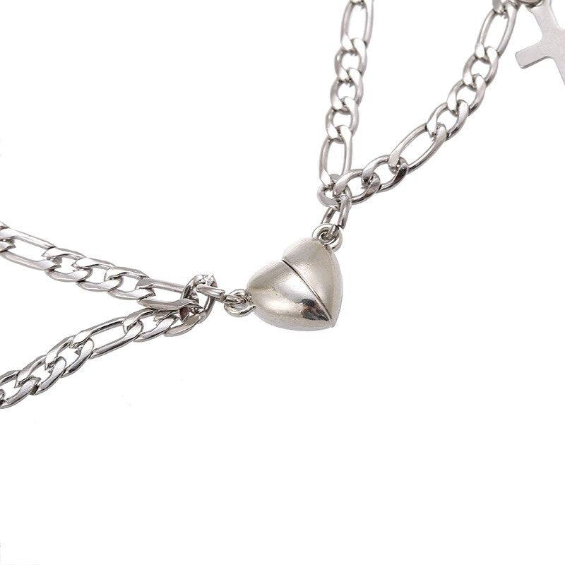 Stainless Steel Heart Shaped Magnetic Attraction Bracelet Set