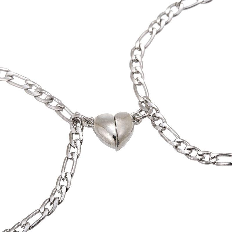 Stainless Steel Heart Shaped Magnetic Attraction Bracelet Set