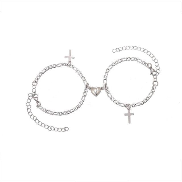 Stainless Steel Heart Shaped Magnetic Attraction Bracelet Set