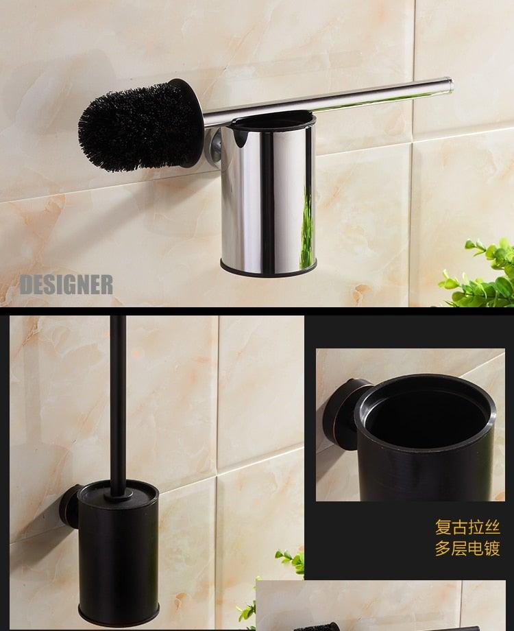 Premium Stainless Steel Toilet Brush Holder Set