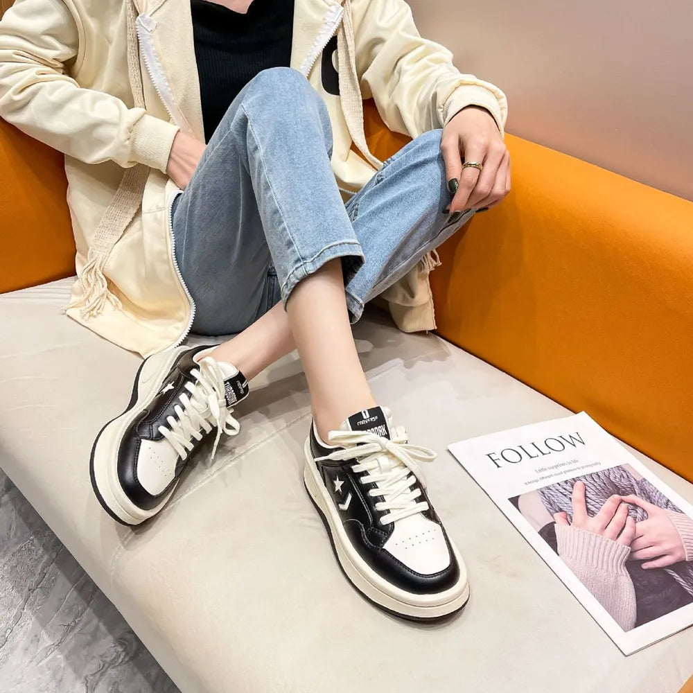 Star Lace Up Round Toe Platform Sneakers - Korvel