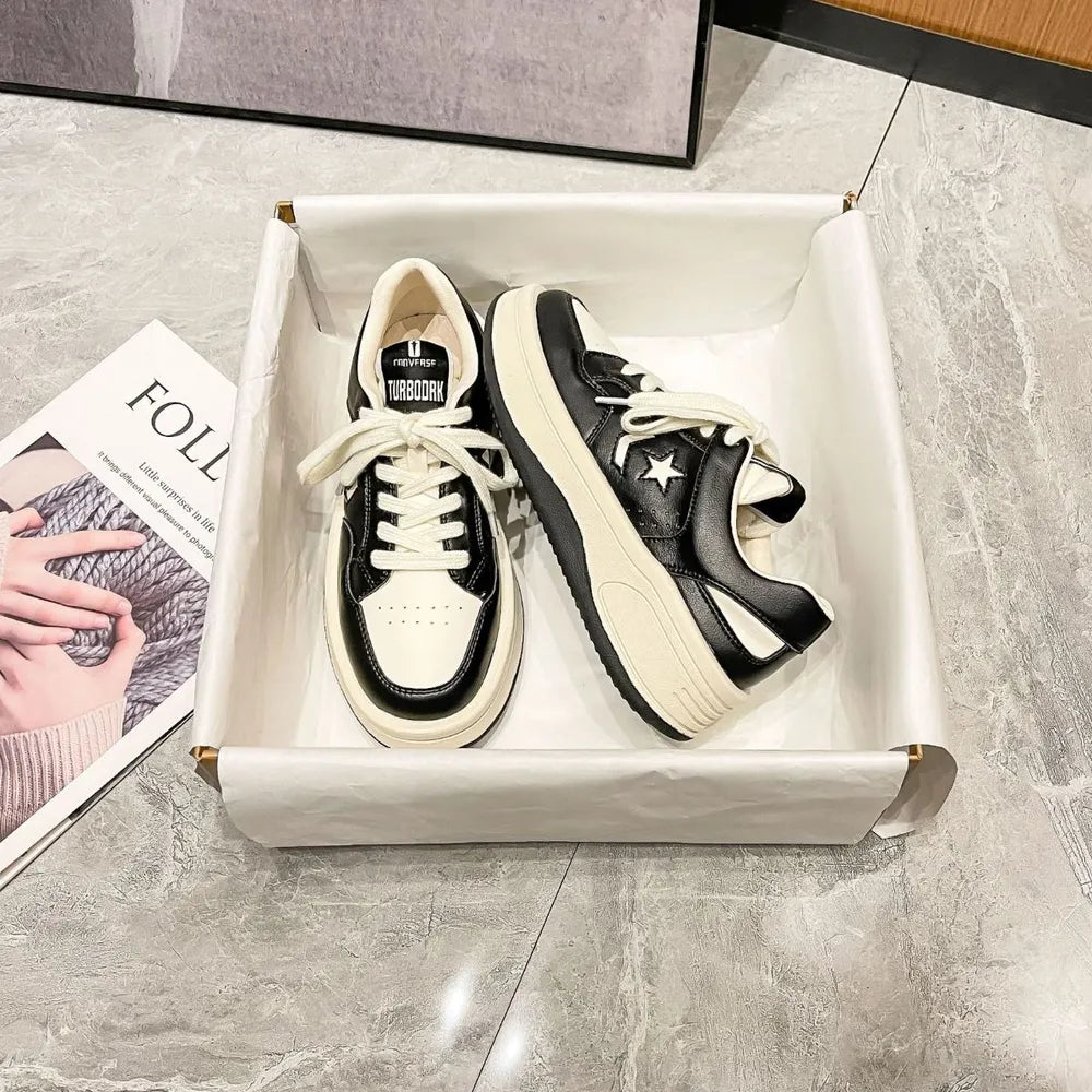 Star Lace Up Round Toe Platform Sneakers - Korvel
